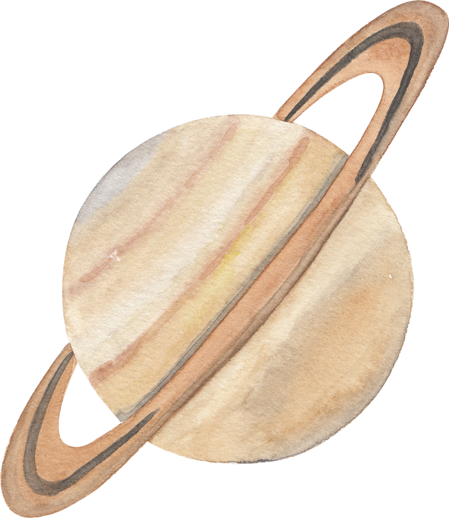 Planet Saturn in Watercolor Illustration